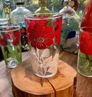Vtg Anchor Hocking Mcm 3 Floral Glass Tumblers Red Hibiscus poinsettia tulip