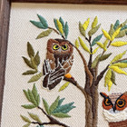 Mid Century Modern Handmade Owls In Tree Crewel Framed Art 30x17