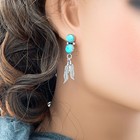 Native American Navajo Kingman Turquoise Sterling Silver Feather Post Earrings