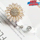 Flower Badge Reels Id Holders Retractable Rhinestone With Swivel Clip For Women