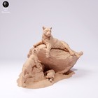 Mountain Lion With Cubs On Rock Resin 3d Printed Model Rr Diorama Unpainted