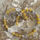 Handmade Beaded Anklet Yellow And Clear Czech Glass Beads Silver Tone 10  Long