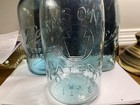 Three  3  Antique 9    Mason   Ball Perfect Mason   Blue Glass Jars   Zinc Lids
