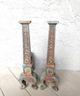 Vintage Unique Fireplace Log Holders  Heavy Cast Iron Andirons 2 Piece 19 1 4 Hi