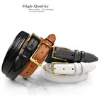 Brass Gold Buckle Genuine Full-grain Cowhide Leather Dress Belt 1-1 8  Wide