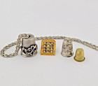 Vtg Thimble Lot - Necklace - Paul C Pin - Brass   Silver Sewing Thimbles