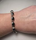Mexico 925 Sterling Silver Link Bracelet Oval Black Onyx Bezel Toggle Clasp