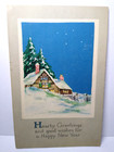 New Years Postcard Blue Skies Cottage Snow Trees Gibson Unused Vintage Original