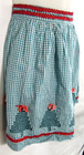 Vtg Green   White Plaid Christmas Half Apron embroidered Christmas Trees Bells