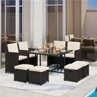 9-piece Patio Dining Sets Outdoor Space Saving Rattan Chairs With Glass Table