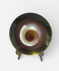Vintage Enamel Art Plate 7 75    Green Brown Spiral Mid Century Modern Decor