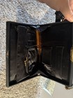 Vintage 50s 60s Style Structured Black Leather Top Handle Frame Bag Gold Clasp
