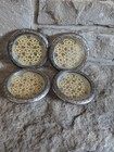 Vintage Towle Glass Coaster Set 4 Silverplate Floral Drink Coasters W  Crochet 
