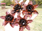 Four Rust Metal Roses  Flowers   Leaves For Accents  Embellishment