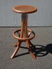 Antique Industrial Adjustable Swivel Oak Drafting Stool Barstool    1of3     1