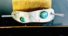Vintage Modernist Artisan Made Sterling Hair Clip Slide Malachite Cabochon 36 Gr