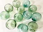 Vintage Japanese Fishing Glass Floats  Set Of 12  Green   Blue - Marked  2 -2 5 