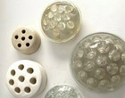 Vintage Lot Of 5 Frogs For Flowers - 2 Clear Glass  2 White Ceramic  1 Metal