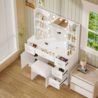 Vanity Wood Makeup Dressing Table Stool Set Jewelry Desk Drawer Mirror White