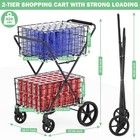 Shopping Cart 2 Tier Collapsible 400lb Foldable Heavy Duty Waterproof