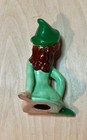 Vintage Pointy Ears Ceramic Christmas Pixie Elf Girl Green Hat Gnome Figurine
