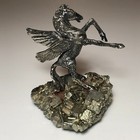 Vintage Pewter Pegasus Horse Figurine On Natural Point Pyrite Fools Gold Geode