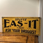 Antique Stutts  Eas-it Druggist Tin Sign Early 1900 Advertising Embossed 1920s