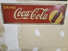 Vintage 1940s Coca-cola Metal Sign     11 5x35 Robertson Dualife Yellow Disc    Orig