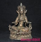 13 2 tibet Buddhism Temple Bronze Gilt Green Tara Kwan-yin Goddess Buddha Statue