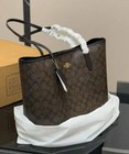 Coach Cv976 Dark Brown Large City Tote Bag In Signature Canvas Outlet Nwt