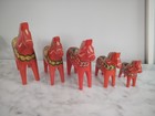 Vintage Lot Of 5 Graduating Red Swedish Dala Horses Nild Olsson