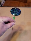 Pretty Electric Black Amethyst Carnival Glass Flower Arc Pattern Hatpin