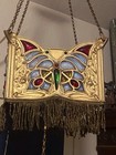 Antique Art Deco Nouveau Opalescent Glass Metal Pendant Light Butterfly Moth