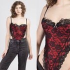Vintage Victoria s Secret Gold Label Lace Teddy Red Black Lace Sexy Large Rare