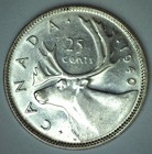 1940 Canada Silver 25 Cents Coin Bu Canadian Quarter Uncirculated 25c