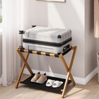 Folding Luggage Rack For Guest Room - Walnut Bamboo Suitcase Stand  131 Lb Capac