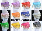12pcs Belly Dance Costume 128 Coins Dancing Skirt Sequin Waist Scarves Wrap Belt