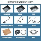 24 Inch Waterfall Stainless Steel Kitchen Sink W  Glass Rinser Pull-out Faucet