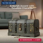 Wooden Treasure Chest Box With Tray  Lockable Keepsake Trunk  11 8x7x7 In