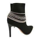 Women Boot Bracelet Silver Metal Chain Shoe Charm Multi Strands Stylish Cowgirl