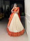 Traditional Look Vichitra Silk Orange Lehenga Choli With Dupatta For Wedding