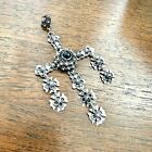 Vintage Sterling Silver Yalalag Cross Taxco Mexico Pendant Black Stone And Chain