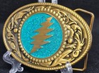 Grateful Dead 13 Point Lightening Bolt 3 25x2 25  Gold   Emerald Belt Buckle