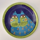 Laurel Burch Blue Cat Plate With Orange And Green Vintage 1990s 8 