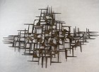 Mid-century Modern Abstract Metal Wall Art Sculpture Brutalist Nail Grid Signed