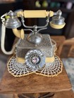 Telephone Chair   Vintage Rotary Phone Set  Wood Floral Seat