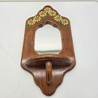 Vintage Hand-painted Wooden Wall Mirror 17x8 5 Daisy Floral Shelf Hook Joanne