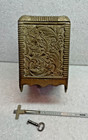 Antique  childrens Safe Deposit  Coin Bank - Cast Iron- W Key -no Cracks