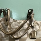 Coach Signature Logo Large Tote Bag Beige gold Blue Lined Magnetic W  Charm