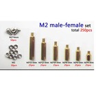 250pcs Solid Brass M2 Hex Column Standoff  Spacer Screw Nut Assortment Kit Pcb